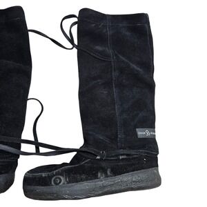 Steger Mukluks Vintage Boots L Black Suede Wrap Lace Tall Winter Mukluk